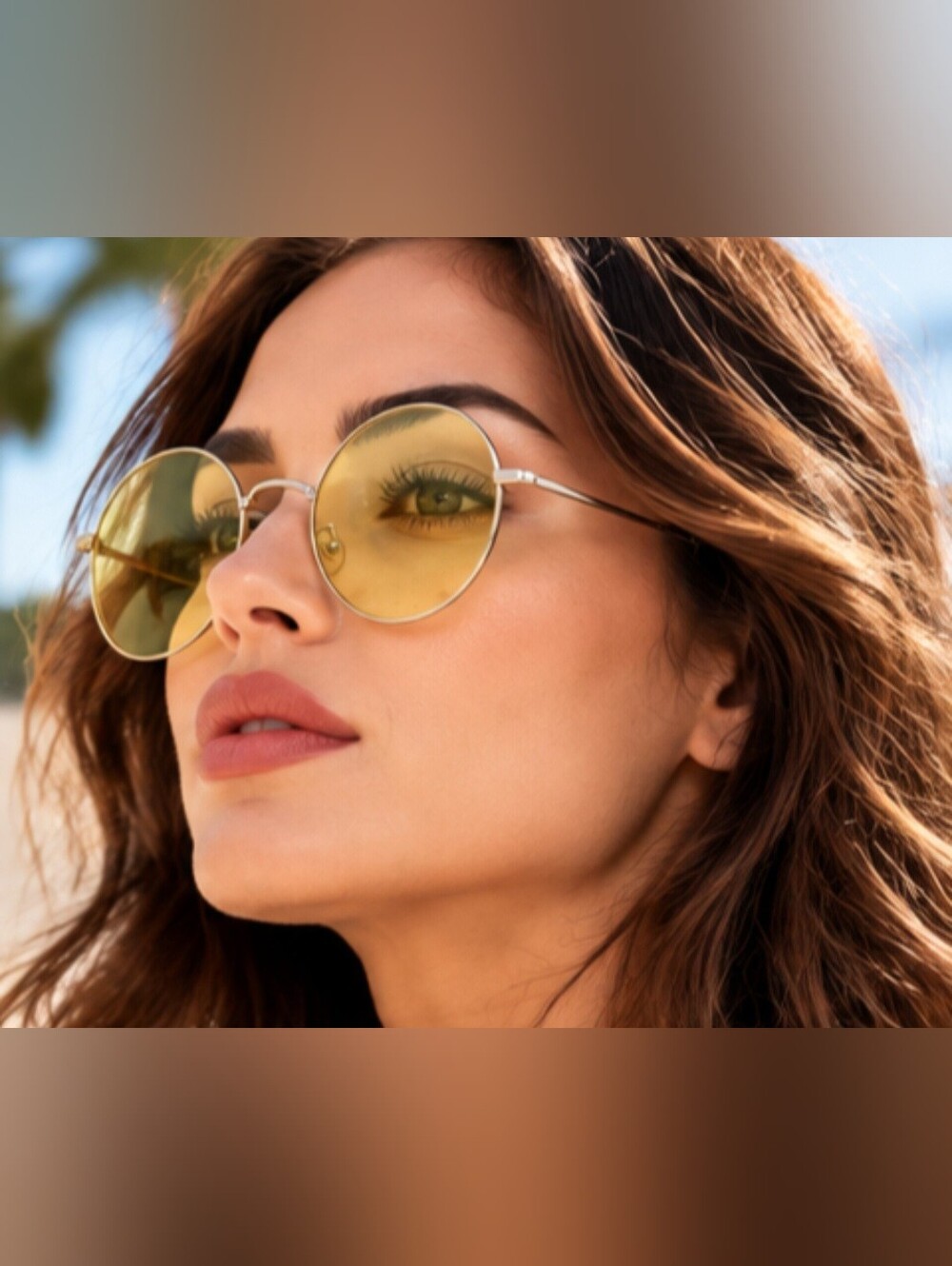 Yellow Lens Round Metal Sunglasses - Women